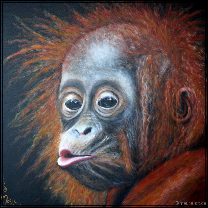 Orang-Utan-Baby Acryl auf Leinwand;
120 x 120 cm